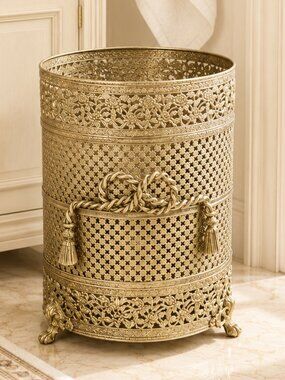 Rare Vintage Filigree Ornate Waste Basket Cover Hollywood Regency Style